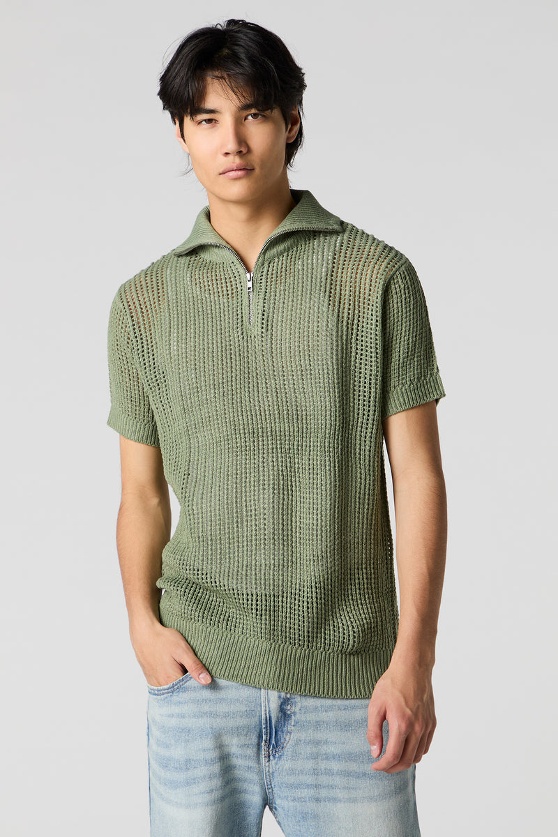 Polo en tricot ajouré avec fermeture à glissière