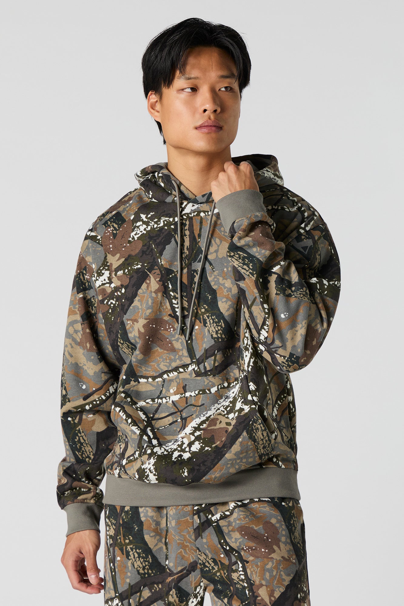 Forest Camo Print Fleece Hoodie