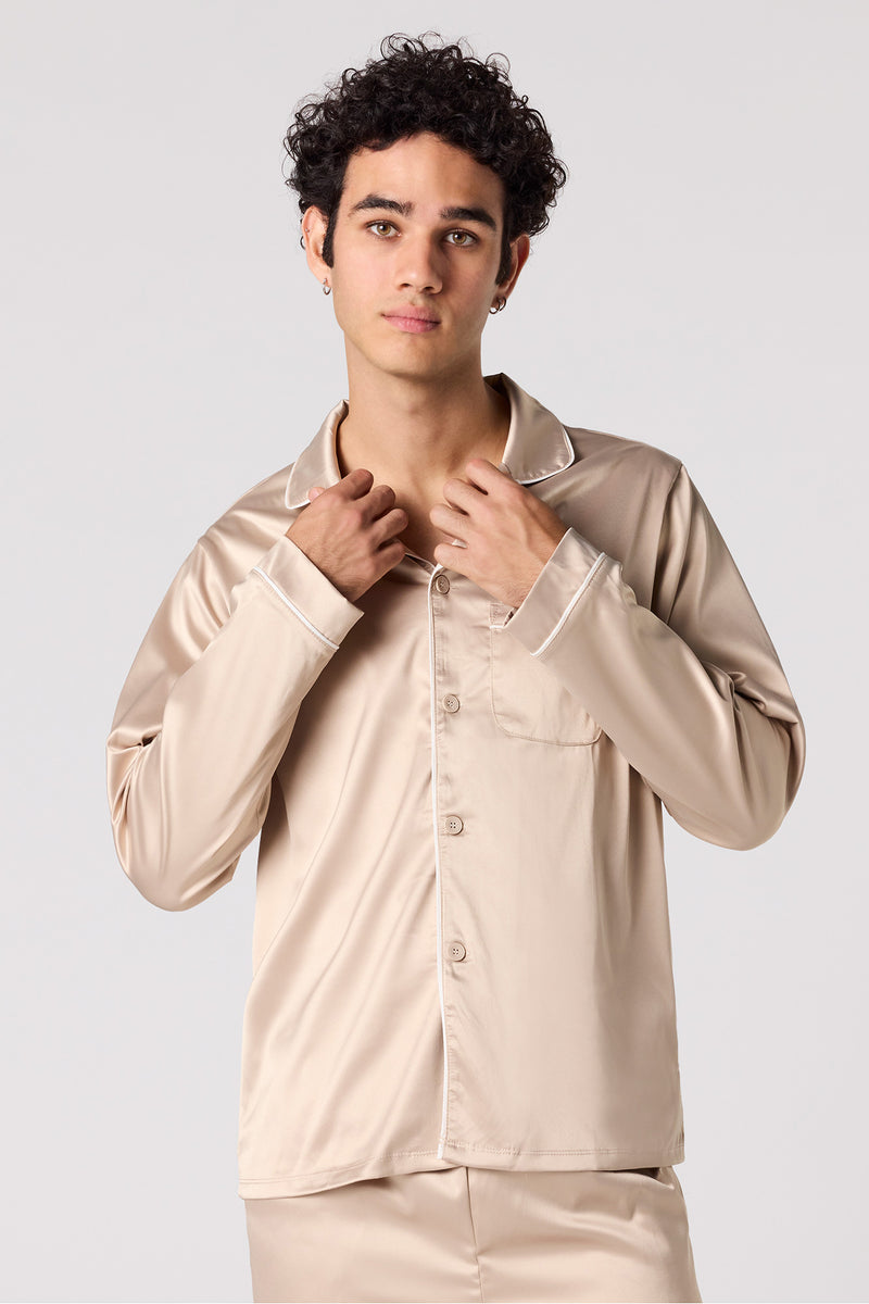 Satin Button-Up Pajama Top