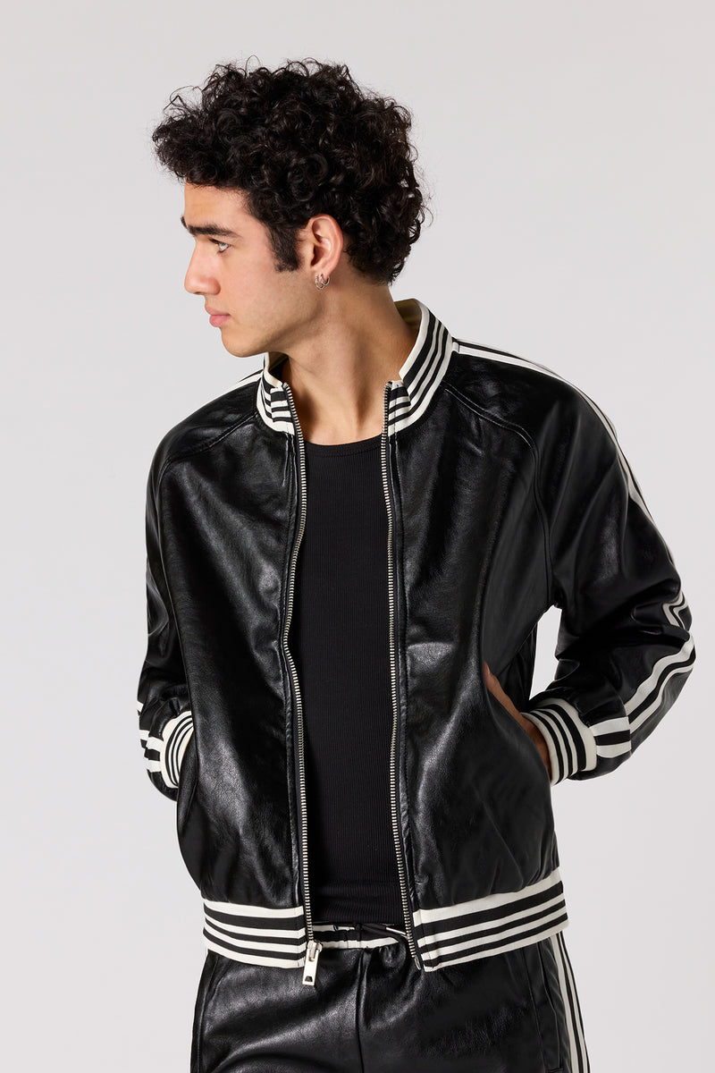 Striped Faux Leather Jacket