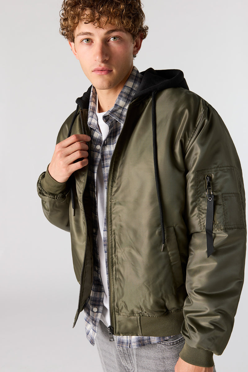 Nylon Hooded Bomber Jacket