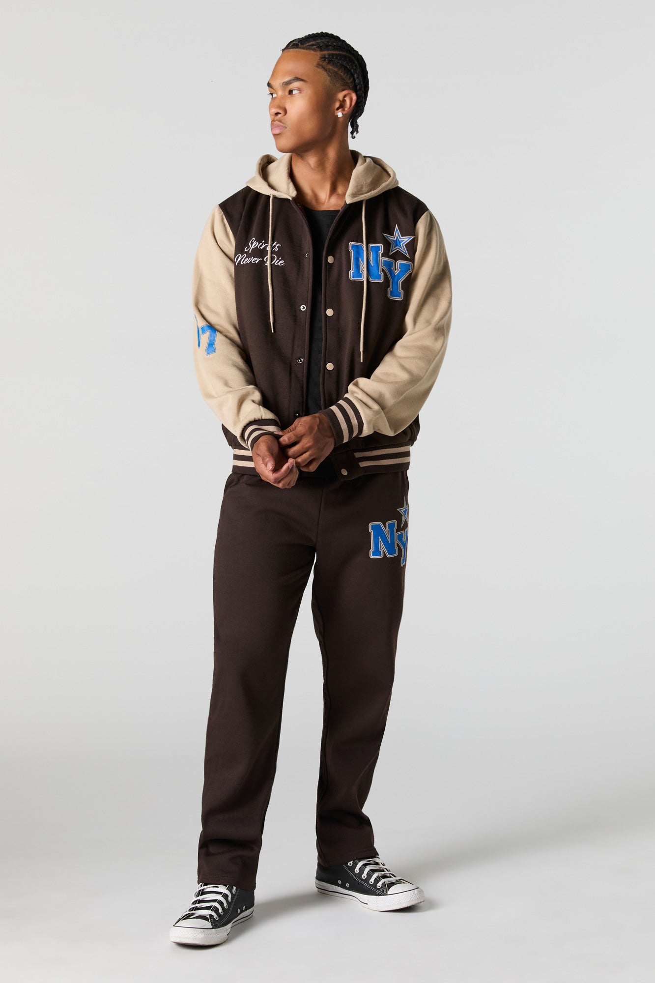 NY Embroidered Fleece Varsity Jacket