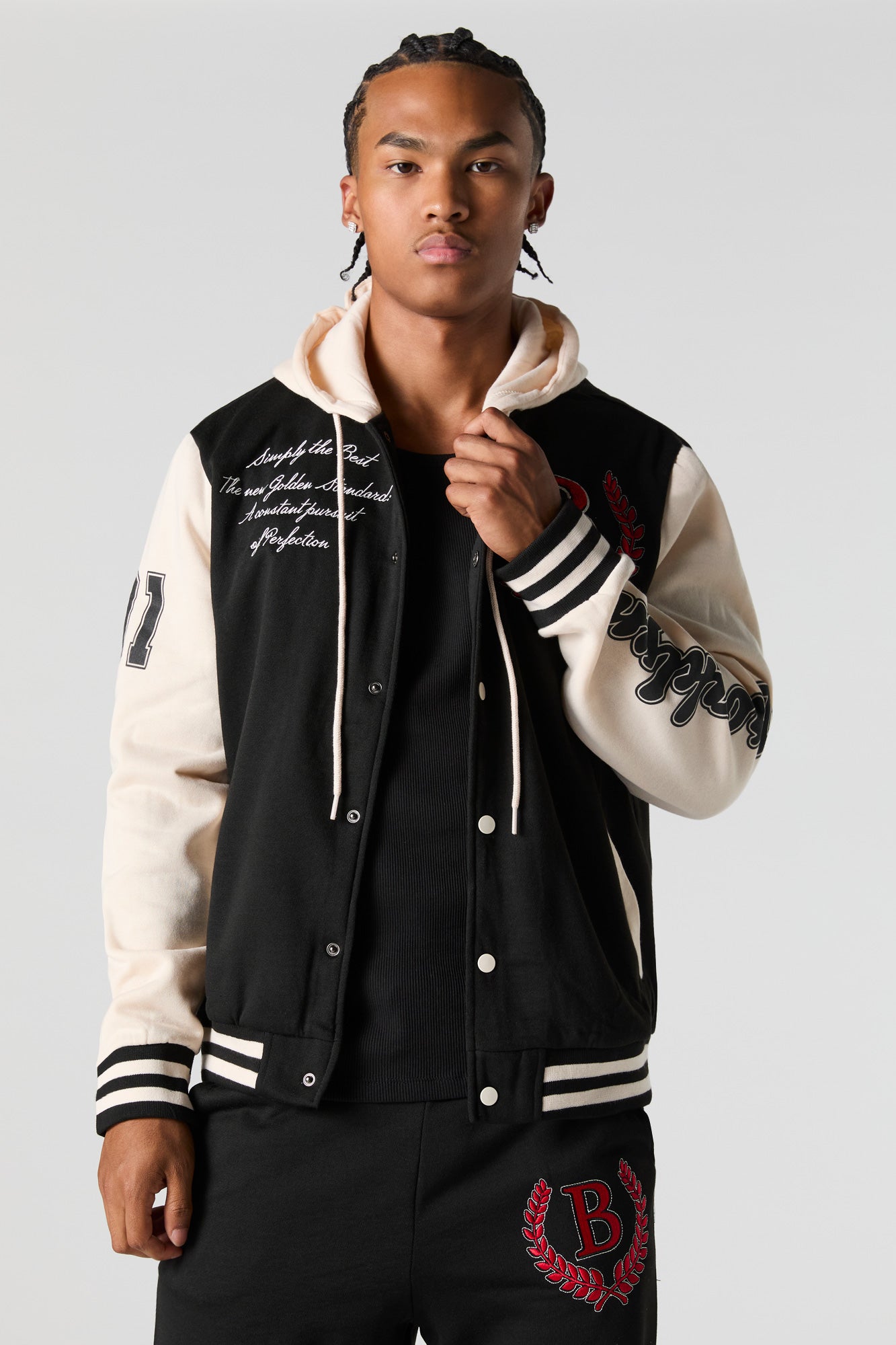 B Embroidered Fleece Varsity Jacket