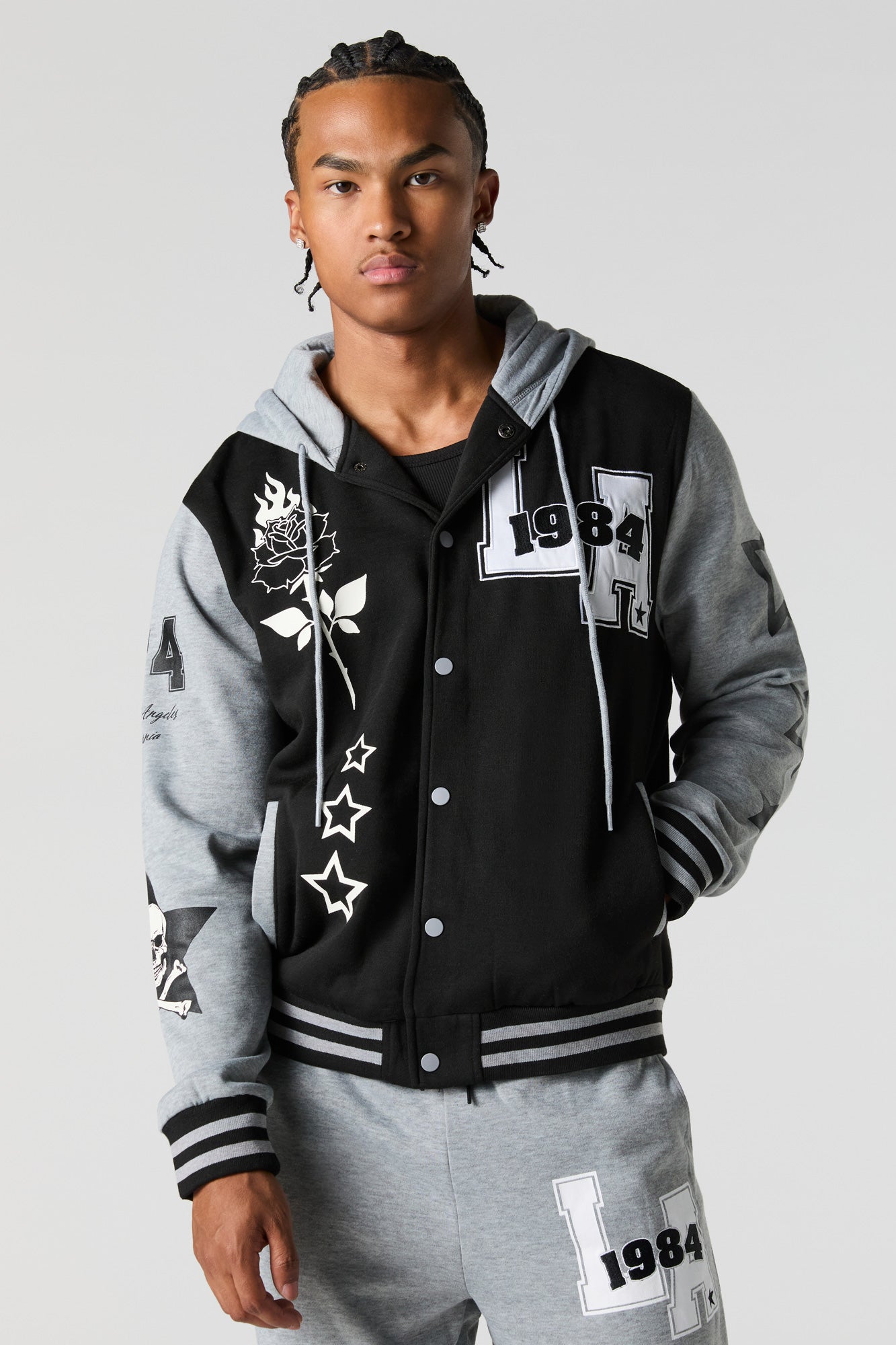 LA Embroidered Fleece Varsity Jacket