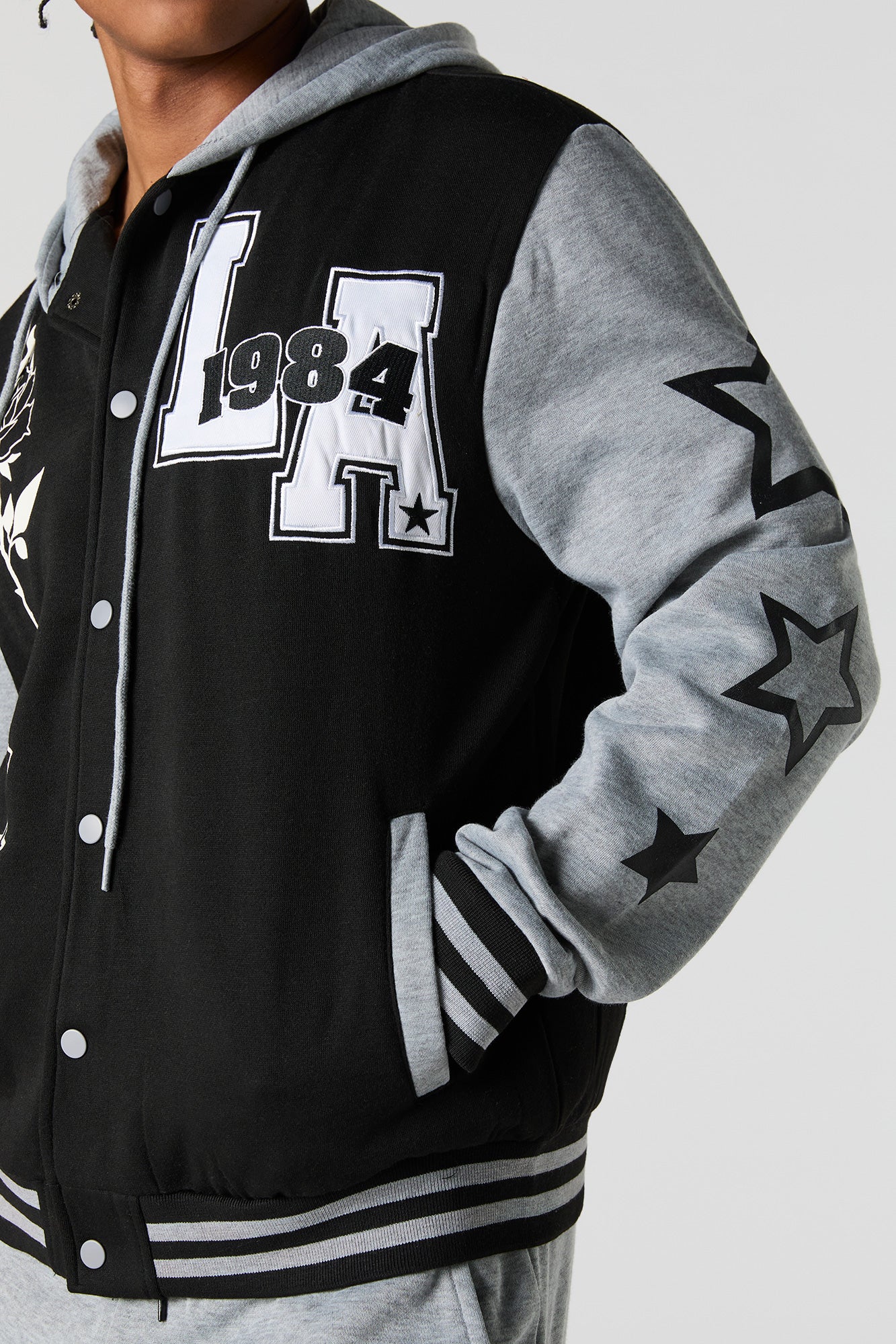 LA Embroidered Fleece Varsity Jacket