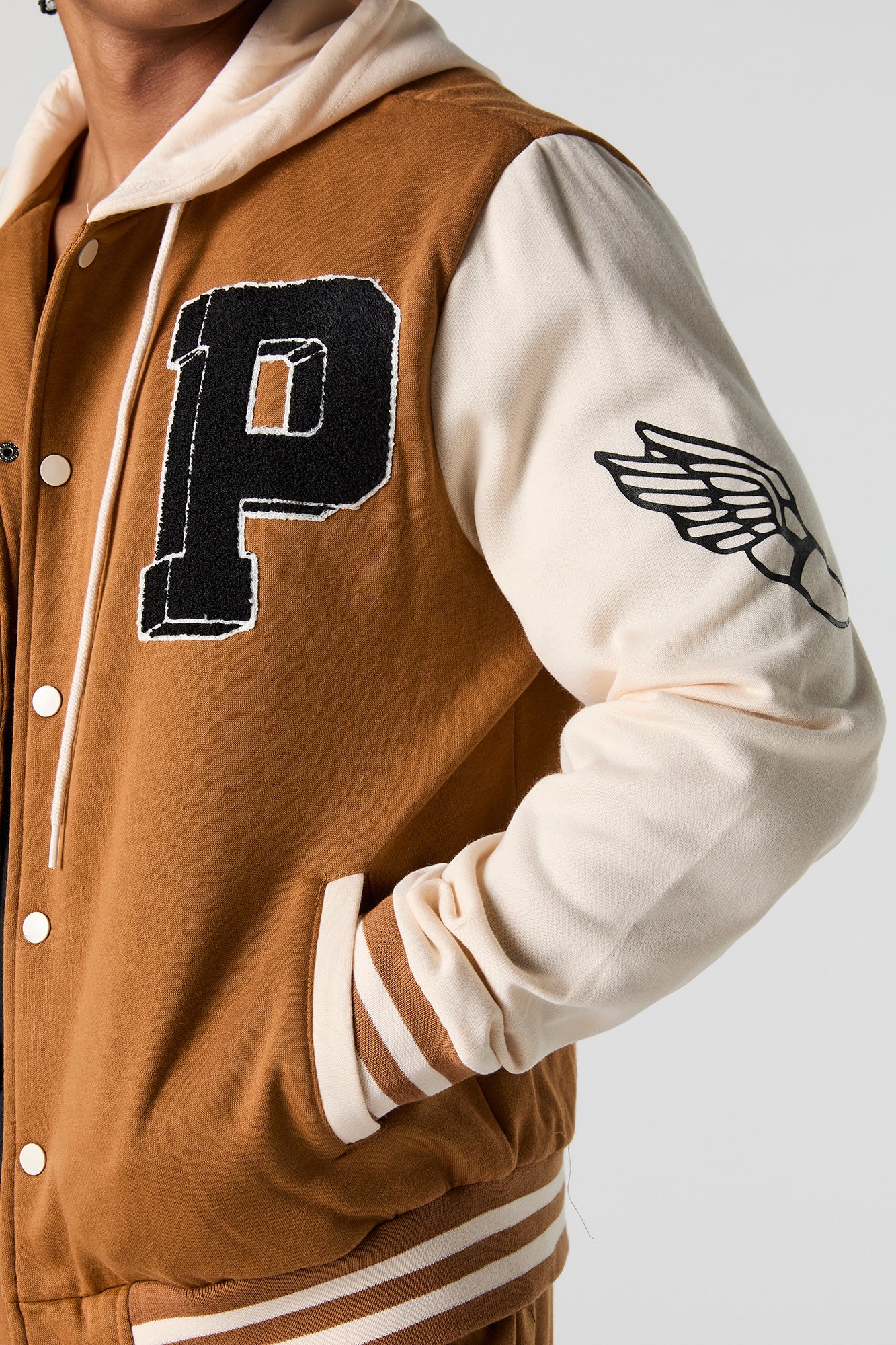 P Embroidered Fleece Varsity Jacket