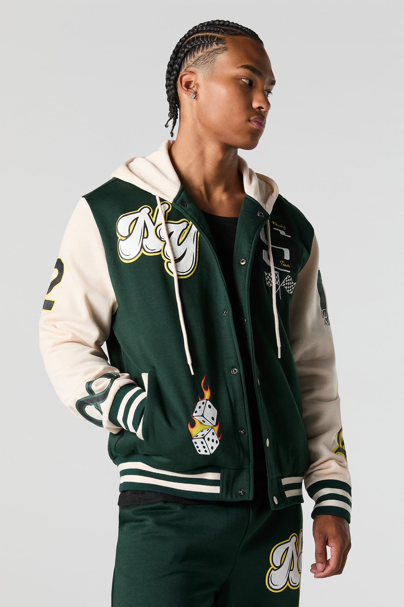 NY Racing Embroidered Fleece Varsity Jacket