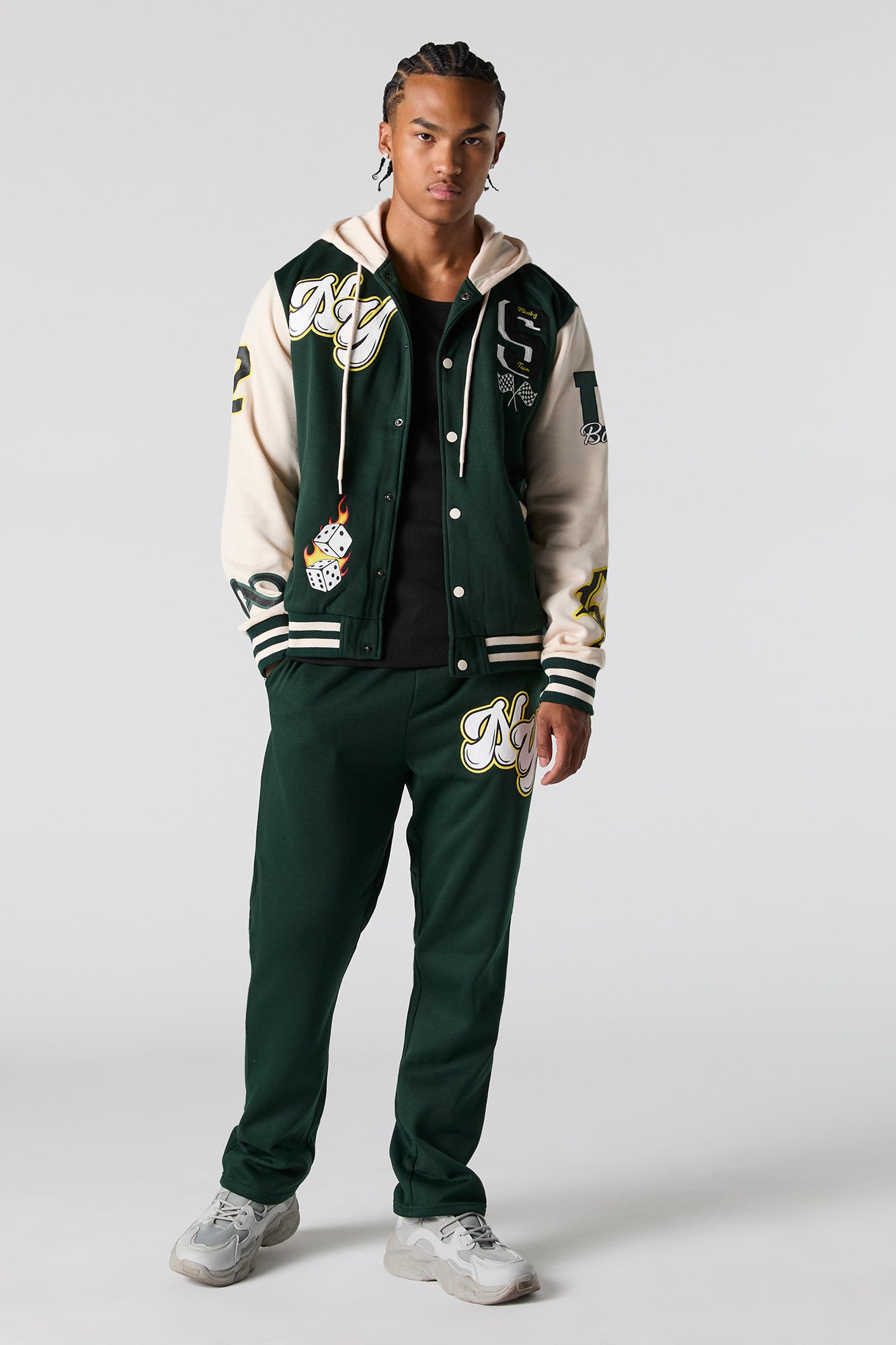 NY Racing Embroidered Fleece Varsity Jacket