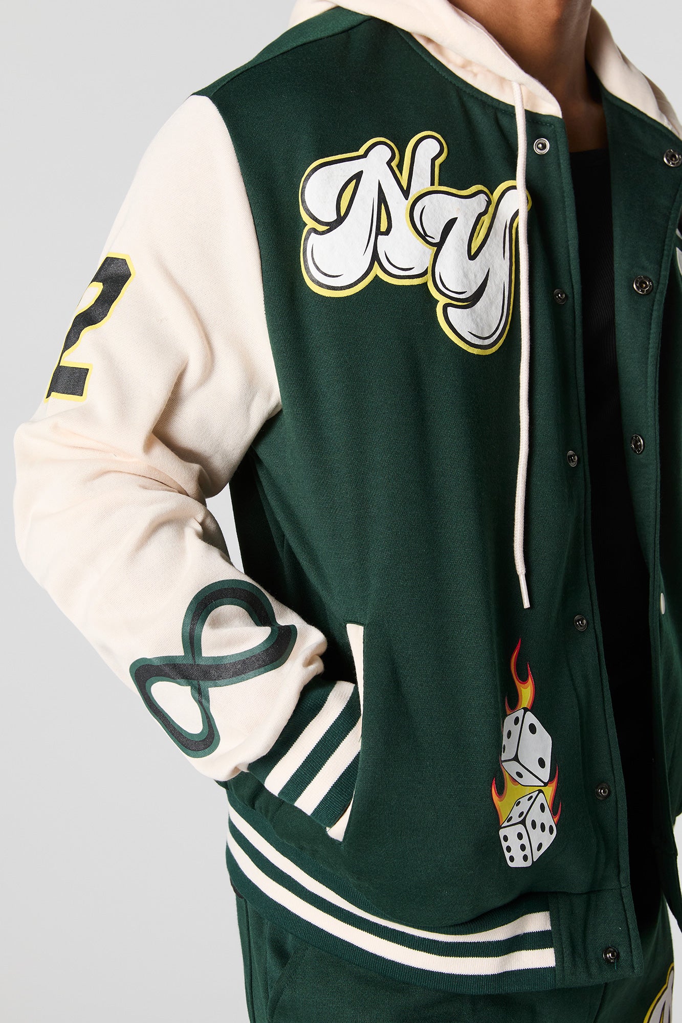 NY Racing Embroidered Fleece Varsity Jacket