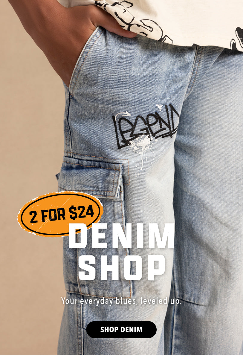 Denim Shop. Your everyday blues, leveled up. Shop Denim. 
