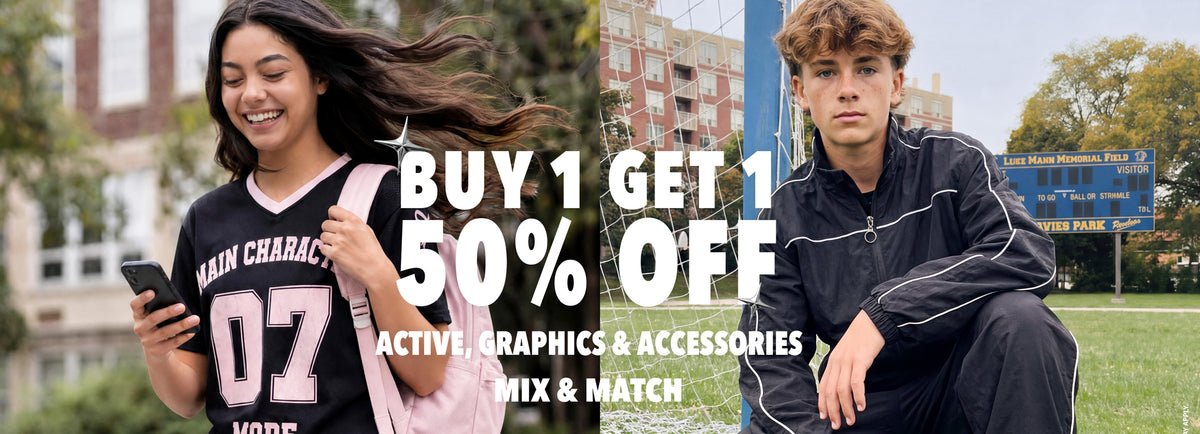 Buy 1 Get 1 50% Off Jeans, Active & Graphics