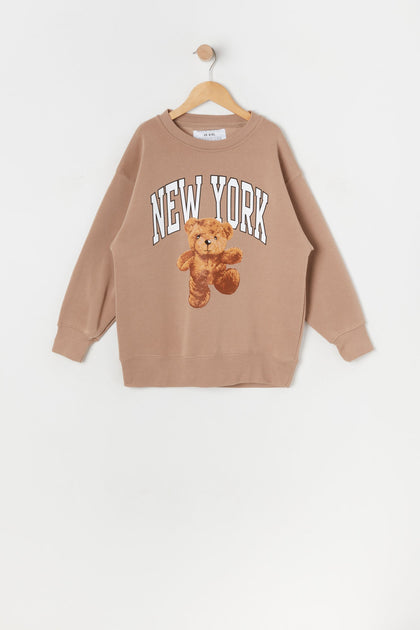 Girls Fleece Oversized Teddy Bear Graphic Sweatshirt