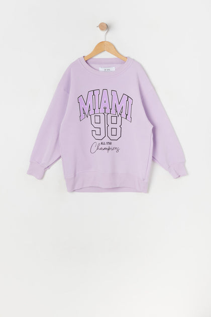 Girls Fleece Oversized Miami Graphic Sweatshirt