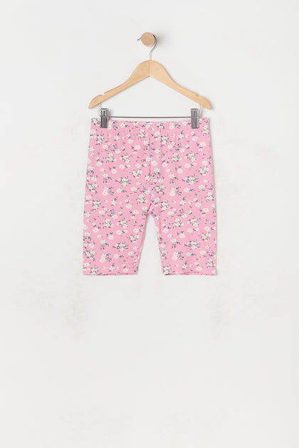 Girls Pink Floral Soft Biker Short (2 Pack)