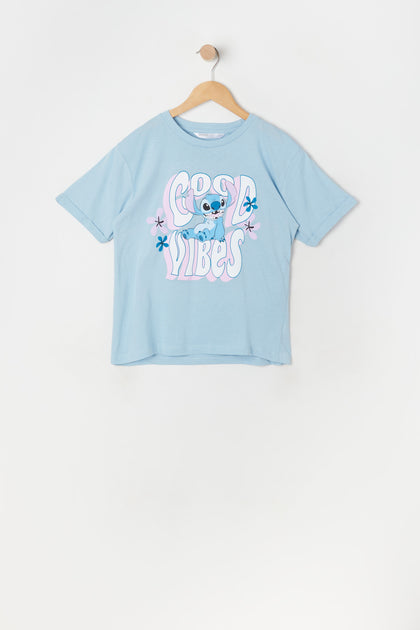 Girls Good Vibes Stitch Graphic Boyfriend T-Shirt