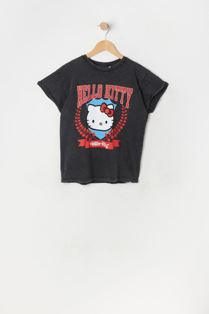 T-shirt de coupe garçonne de style universitaire à imprimé Hello Kitty pour fille