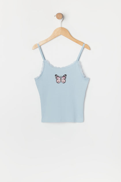 Urban Kids Girls Lace Trim Butterfly Embroidered Cami