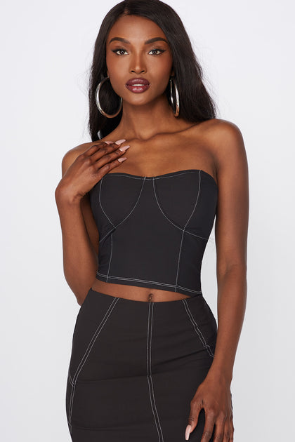 Strapless Contrast Stitch Cropped Bustier